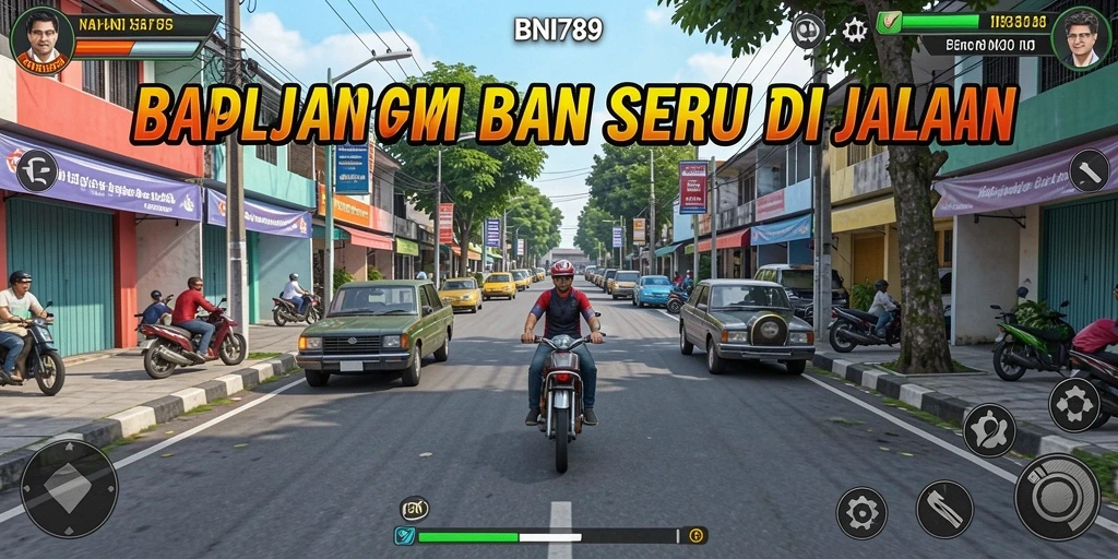 Screenshot utama BNI789 menampilkan balapan yang mendebarkan di trek kota.