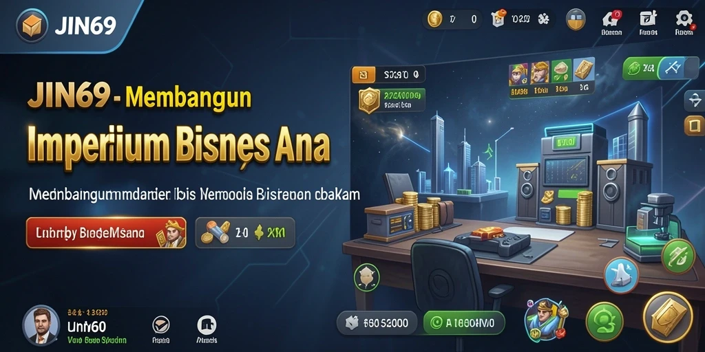 Tampilan gameplay JIN69 yang menonjolkan elemen manajemen bisnis.