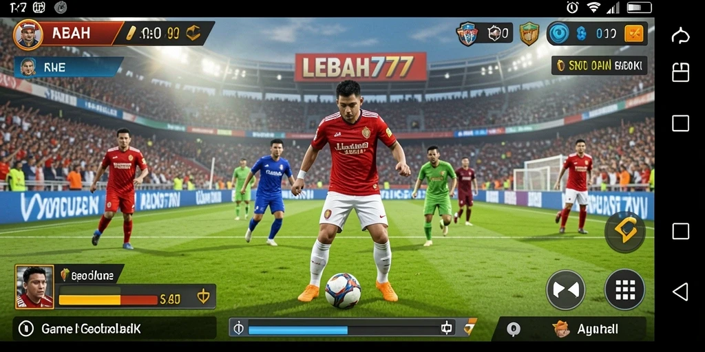 Tampilan gameplay seru LEBAH777 dengan aksi sepak bola yang mendebarkan.